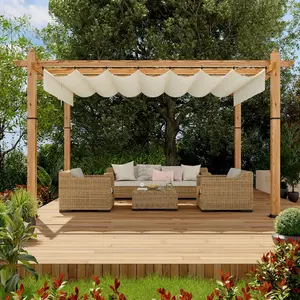 10x10 FT/10x13 FT Outdoor Pergola Metal Gazebo with Retractable Canopy for Backyard Deck Patio Porch Grape Trellis