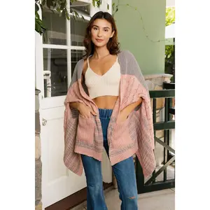 Dual-Toned Striped Wrap with Arm Openings