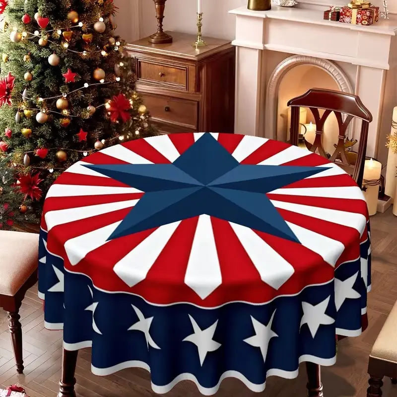 2D Flat Party Tablecloth 1pc, Round Tablecloth for Christmas, Easter, Patriotic Events, 250th Anniversary, July 4th, Home Gatherings, Restaurants