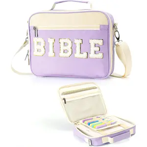 Bible Cover Case for Women, Large Chenille Letter Bible Bag with Shoulder Strap,Purple Bible Carrying Tote Bags for Bible Study Accessories, for Women Lady Teen Grils