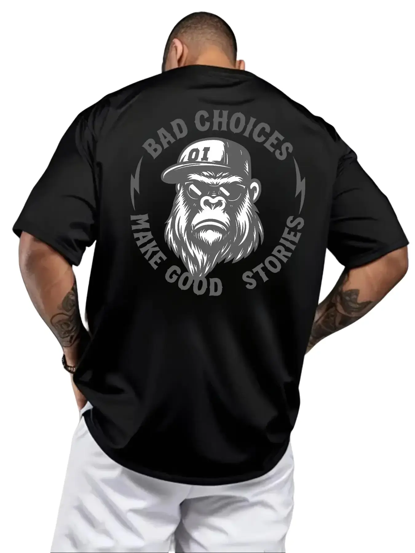 "BAD CHOICES MAKE GOOD STORIES" Chimpanzee Print T-Shirt