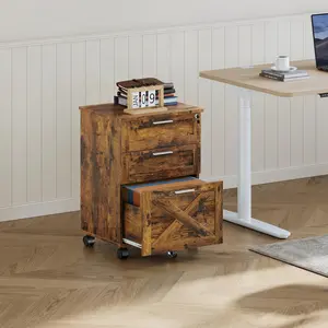 Garvee filing cabinet with 3 drawers and lock, mobile filing cabinet under the desk, for home office, wooden storage, organizer for letters/A4/documents in legal size