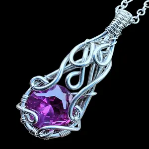 Victoria 4.5 Carat Genuine Russian Color Change Alexandrite Corundum Elven Elvish Victorian Fantasy Wire Wrapped Pendant Necklace Amulet
