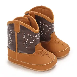 Western Cowboy Boots for Boys Girls Infant Baby Cowboy Cowgirl Western Boots Round Toe Rubber Bottom Non-Slip Shoes