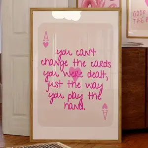 You Can’t Change the Cards Poster, Motivational Quote  , Pink Typography Print, Inspirational Saying Decor, Modern Minimalist Artwork, Positive Mindset Gift, Trendy Room Decor   Painting   Decoration Artistic wooden frame canvas print wall art