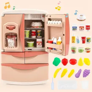 Simulation Dual-Door Refrigerator Toy for Girls, Role Play Kitchen Utensils Set, Large Size Pretend Play Food Storage