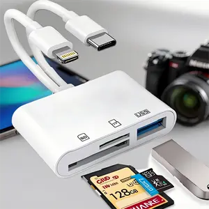 SD Card Reader for iPhone/Android Dedicated SD Card Viewer for Digital Tracking Cameras Built-in Dual Interface iOS and USB-C Card Reader Equipped with USB-A/SD/MicroSD Triple Card Slots Plug-and-Play Operation Without Applications