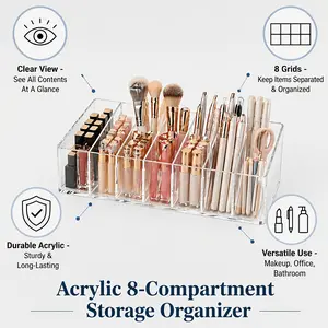 8-Compartment Cash Organizer Tray, Transparent Plastic Divider Box, Ideal for Cash, Envelopes, Coins, Jewelry, Wires, Home Storage