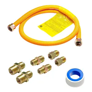 MEASUREMAN 48" Flexible Yellow Coated Gas Line Connector Kit for Stove Dryer Gas Water Heater Furnace 5/8 in OD 1/2 in ID with 1/2" FIP 1/2" MIP 3/4" MIP Fittings
