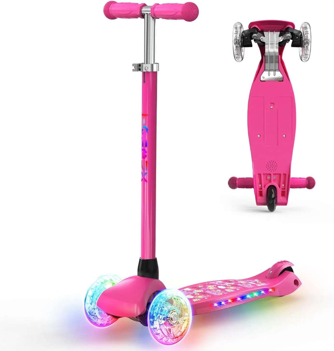 Kids Scooter for Ages 3-8: 3-Wheel Kick Scooter with LED Light-Up Wheels & Deck, 7 Lighting Modes, 4 Adjustable Heights, Metal-Reinforced Deck, Lean-to-Steer Balance Training Toddler Scooter