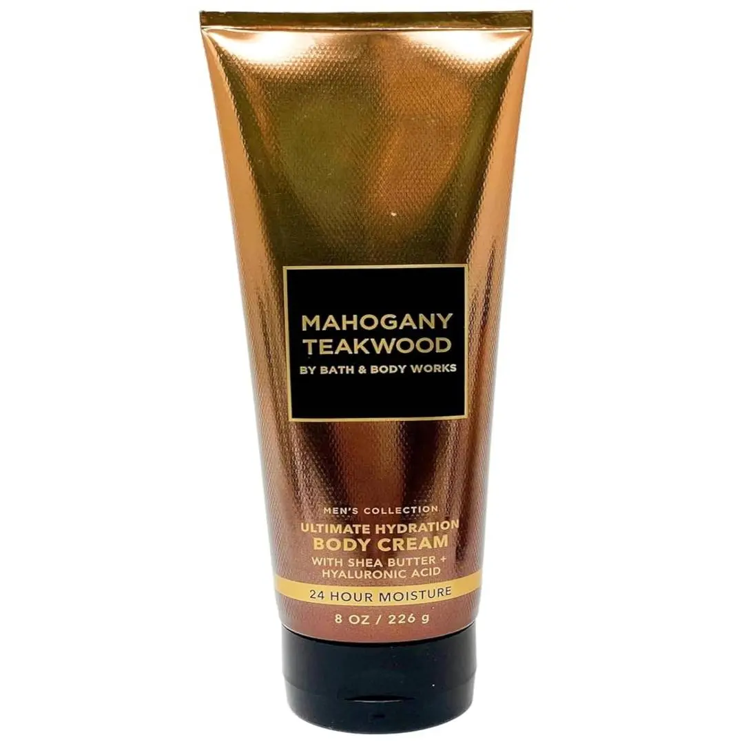 FLASH SALE - Bath and Body Works Hyaluronic Acid Body Cream For Men 8 Ounce (Mahogany Teakwood)