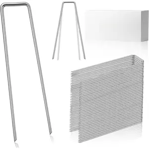 25 count Landscape Staples, 6 Inch Galvanized U-Shaped Pins Stakes, Garden Pins, Lawn & Yard Ground Spikes, Landscaping Fabric Weed Barrier Stakes, Compatible with Garden Cloches