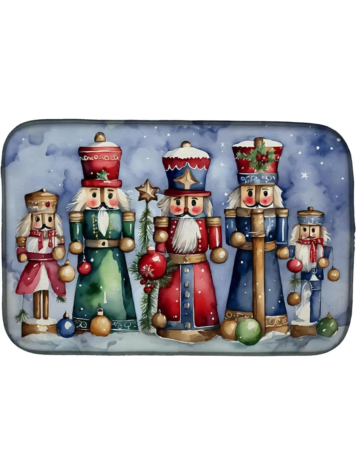 Unisex Rectangle PU Christmas Nutcrackers Dish Drying Mat - 21x14 in, 1 Piece, Durable, Stylish Printed, Washable, Non-Slip, Water-Absorbent Polyester Foam Adult Tableware Organizer for Indoor Kitchen Countertop (Home Supplies)