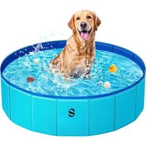 Foldable  Kiddie Pool - Portable Hard Plastic Doggie Swimming Pool, Anti-Slip Collapsible Pets Bath Tub Suitable for  Indoor Outdoor Backyard Use (32" x 8", Blue)