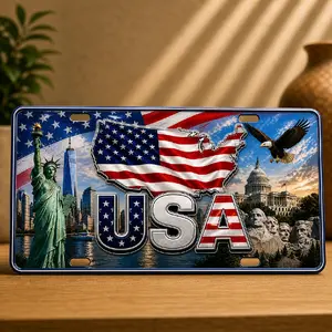 Aluminum License Plate 12x6 inches Patriotic Design Waterproof Decorative for Cars or Walls Durable and Sleek Look