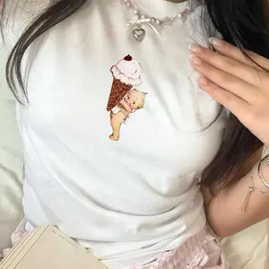 Coquette Baby Tee - Kewpie Ice Cream Soft Girl - Cottagecore Y2K Graphic Baby Tee - 90s Vintage Aesthetic Feminine Tee