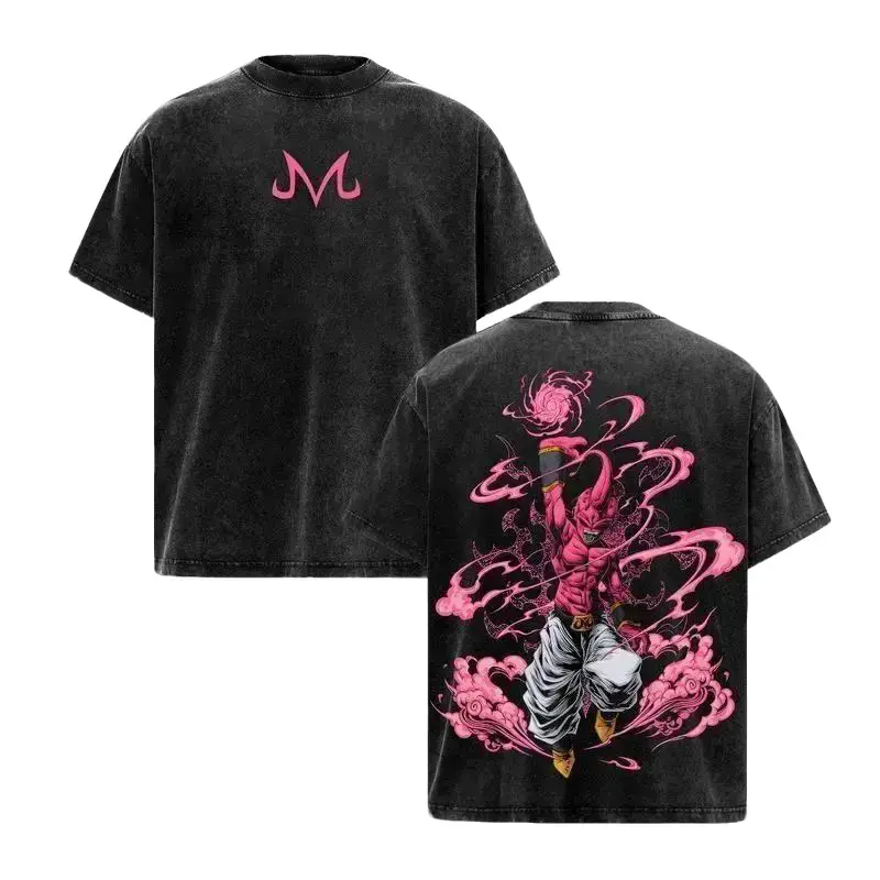 Majin Buu Vintage Washed Anime T-Shirt |   Kid Buu Pink Energy Graphic Tee |   Oversized Streetwear Retro Shirt |   Heavy Cotton Gift for DBZ & Anime Fans