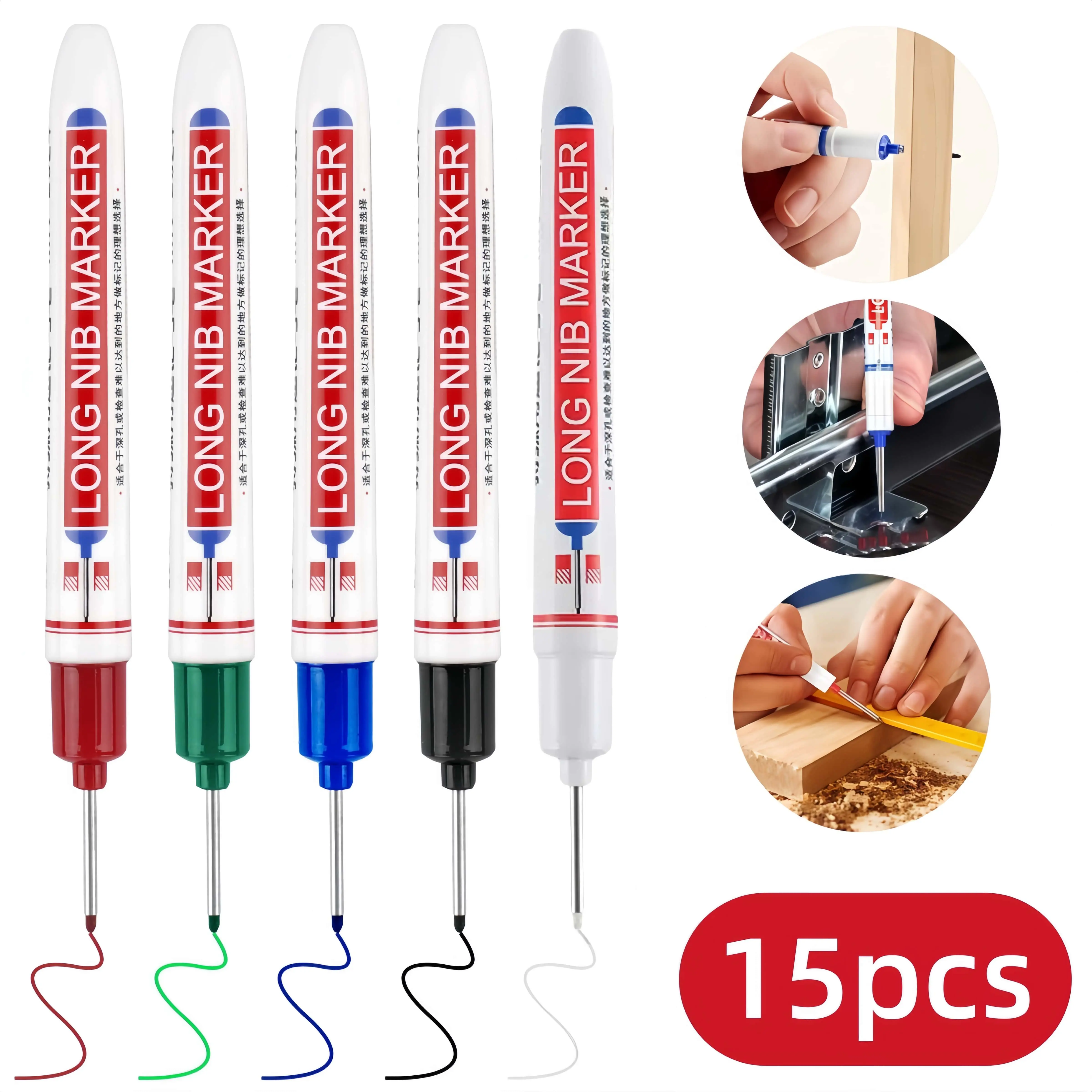 15 PCS Long Head Deep Hole Marker Pens,20mm Long Nib Marker, Longs Nose Markers, Waterproof Construction Markers Marking Tool,Permanent Markers Carpenter Ink marker Pens,Metal marking Pens