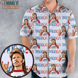 Joe Dirt Merica 4th of July Hawaiian shirt, Funny Hawaiian shirts for men, Joe Dirt patriotic button-up, Humorous 4th of July party shirt, American flag novelty aloha wear, Keep on truckin summer top, Joe Dirt quote graphic clothing