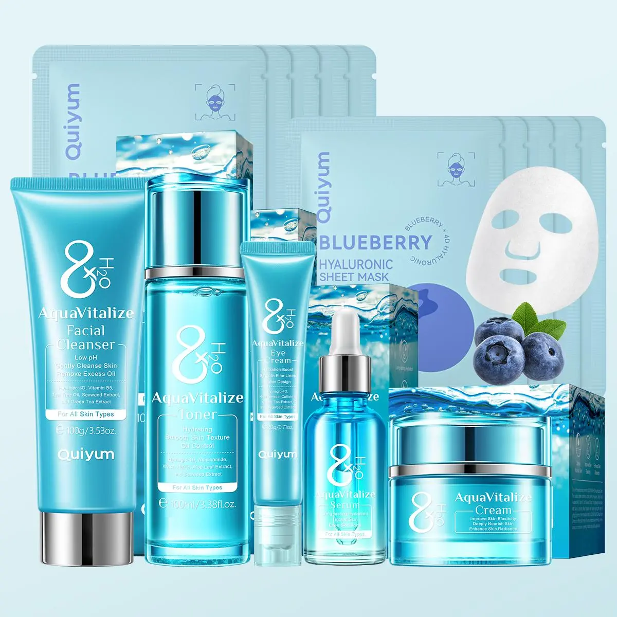 Hydrating Skin Care Kit, 6 Counts/set Facial Cleanser & Toner & Eye Cream & Serum & Face Cream & Mask, Moisturizing Skin Care Kit for Women, Moisturizing Revitalizing Set, Hydration Care Set