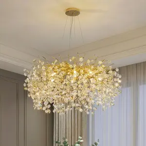 Modern Gold K9 Crystal Chandelier, 23.6-Inch Dimmable G9 Tree Branch Pendant Light Fixture for Kitchen Island Dining Room Living Room Bedroom, Luxury Home Decor, Bulbs Not Included