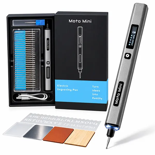 Motomini Cordless Rechargeable Engraving Pen Kit,High‑Speed up to 20000RPM,5 Variable‑Speed Electric Engraver with LED Light, Carving Tool with 30Pcs Bits & Engraving Stencils, for Adults & Beginners, Works for Metal Wood Glass Plastic