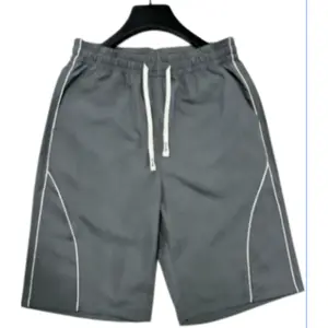 Men's summer trendy quick drying sports shorts with loose drawstring, retro white border, contrasting color, running and fitness five point beach pants