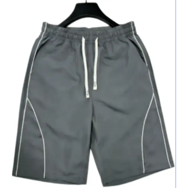 Men's summer trendy quick drying sports shorts with loose drawstring, retro white border, contrasting color, running and fitness five point beach pants