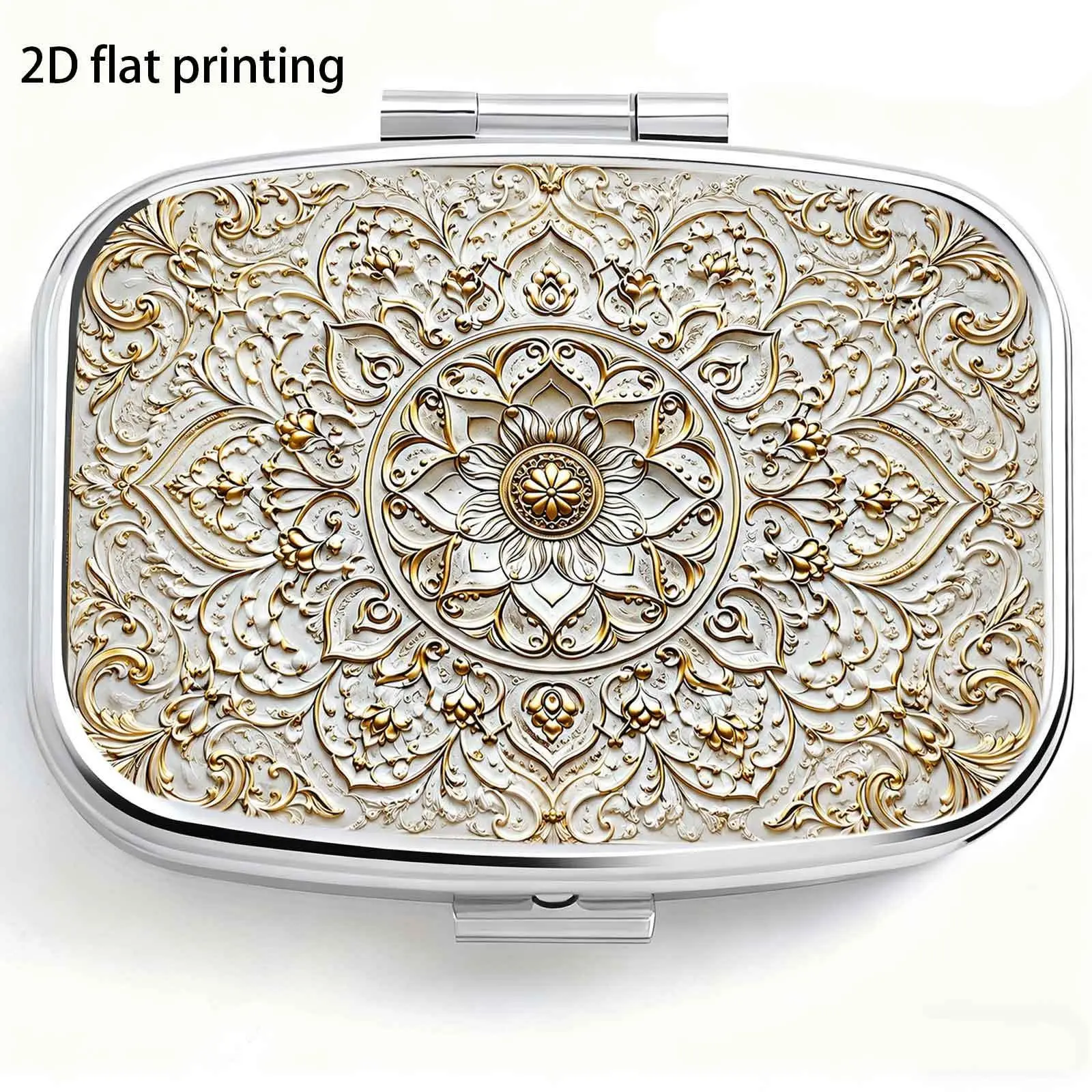 1pc,  Flat, European Intricate  Carved Silvery Relief Vintage Floral Pattern, Square 2-Compartment Small Pill Case, Portable Medicine Storage, Also a Home Portable Organizer, And Decorative Box, Perfect for Pockets, Handbags, Wallets