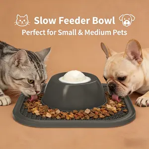 Slow Feeder Dog Bowls & Lick Mat for Liquid and Thick Treat, Anti-Slip Dog Lick Bowl with Interactive Rolling Ball, 5/6 Cup Pup Licking Toy for Large Medium Small Dogs and Cats