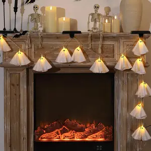 Halloween Decoration-Light Up Ghost Garland-Handmade LED Ghost String Lights Banner for Home Party Fireplace Mantle Windows Décor