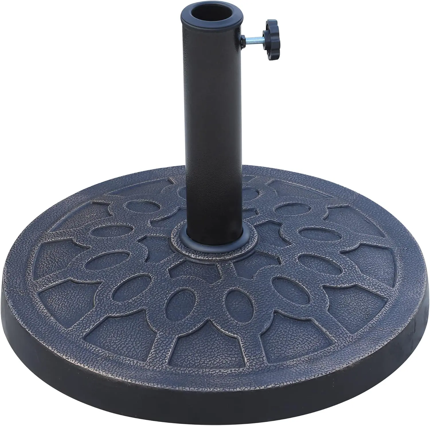 Crestholm 18" 26 lbs Resin-Concrete Umbrella Base, Lotus Flower Pattern Bronze Finish, No Fill Needed, Hand-Turn Knob, Fits 1.5" & 1.89" Poles for Lawn, Deck, Garden, Poolside