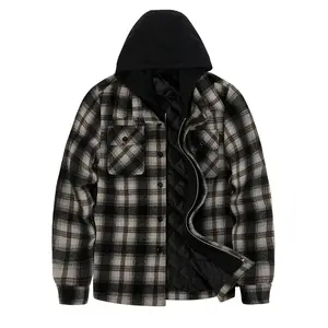 Young Men'S New Autumn Winter Padded Thicken Warm Jacket Windproof Hooded Fashion Plaid Outdoor Jacket