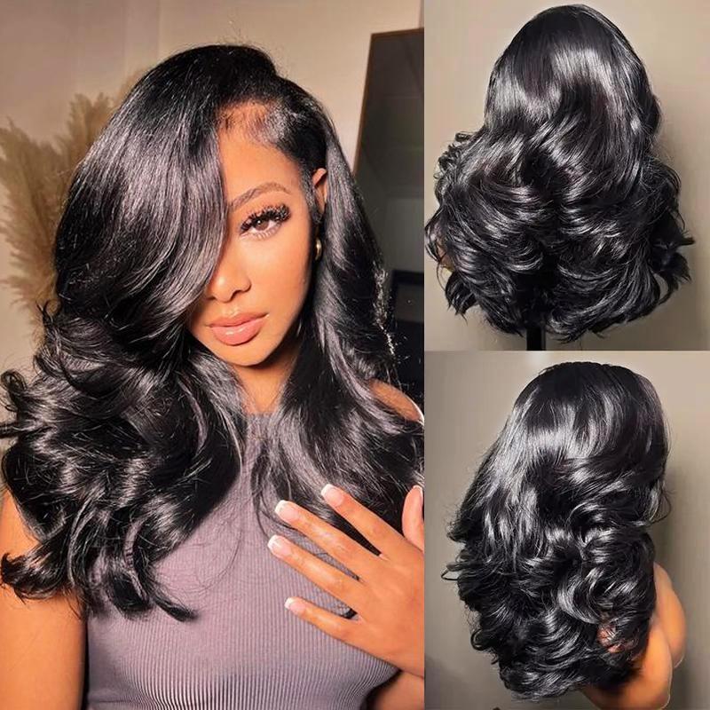 Mscoco Salon Style C Part Pre-styled Loose Body Wave Wig Layered Cut Butterfly Haircuts 180% 250% Density Loose Body Wave Wig With Natural Baby Hair Pre-Plucked Pre-Cut Natural Hairline Glueless Human Hair Wig #Sohochic