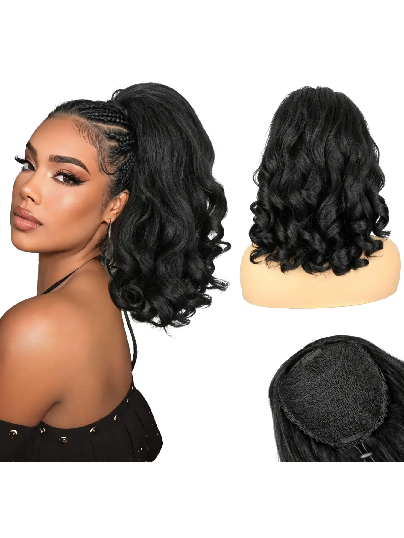 Women's Medium Length Curly Wig, Natural Volume Drawstring Ponytail, Short Wave Roman Curl, Daily Wear Hairpiece, Soft Curly Wig, Synthetic Curly Wigs, Curly Fiber Wig, Synthetic Material Wigs
