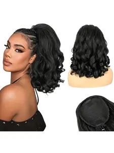 Women's Medium Length Curly Wig, Natural Volume Drawstring Ponytail, Short Wave Roman Curl, Daily Wear Hairpiece, Synthetic Curly Wigs
