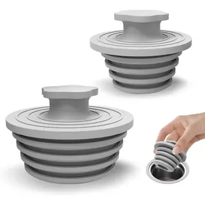 Bathtub Drain Stopper 2 Pack Silicone Universal Shower Drain Cover, Tub Stopper for Bathroom Tub Shower Easy Install (Gray)