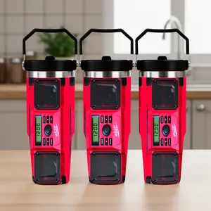 2D Insulated Mug With Bluetooth Speaker And Digital Clock Design - 20oz Stainless Steel Vacuum Water Bottle, FM Radio, Portable Outdoor Red Mug 30oz, Universal Travel Mug For Home And Outdoor Use