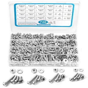 720Pcs Machine Screw Assortment Kit, # 10-24 # 8-32 # 6-32 # 4-40 Phillips Pan Head Assorted Nuts Bolts and Flat Washers Kit, Stainless Steel Screws Hardware Assortment with Case