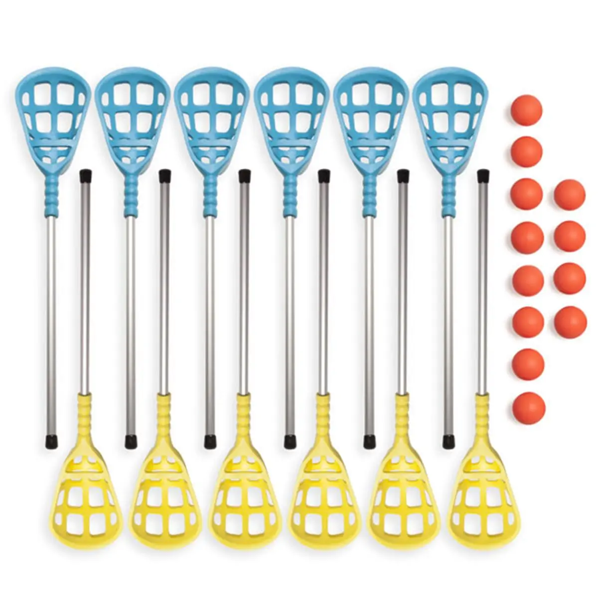CHAMPION Rhino Skin Lacrosse 12-Player Kit, Includes 36"-Aluminum Shaft Sticks, Lightweight Wear-Resistant Foam Heads, 12 Orange Polyurethane Lacrosseballs, Lacrosseball
