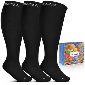 3Pairs Wide Calf Compression Socks for Women - 15-20mmHg with Graduated Support for Nurse Travel Pregnant