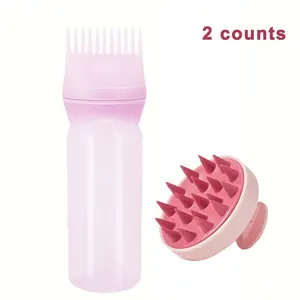 Hair dye application bottle+massage comb, Hair color tools, with a graduated hair dye tool and thickened design, suitable for hair dye and shampoo, scalp care tool, shampoo comb