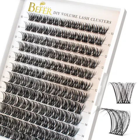 BEFER Gentle D-Curl Fluffy Cluster Lashes for Beginners, 144 Pcs 10-16MM Volume Individual Eyelashes, Easy-Apply Long-Wear DIY At-Home Makeup Picks with Lash Glue (Radiance, FD03)