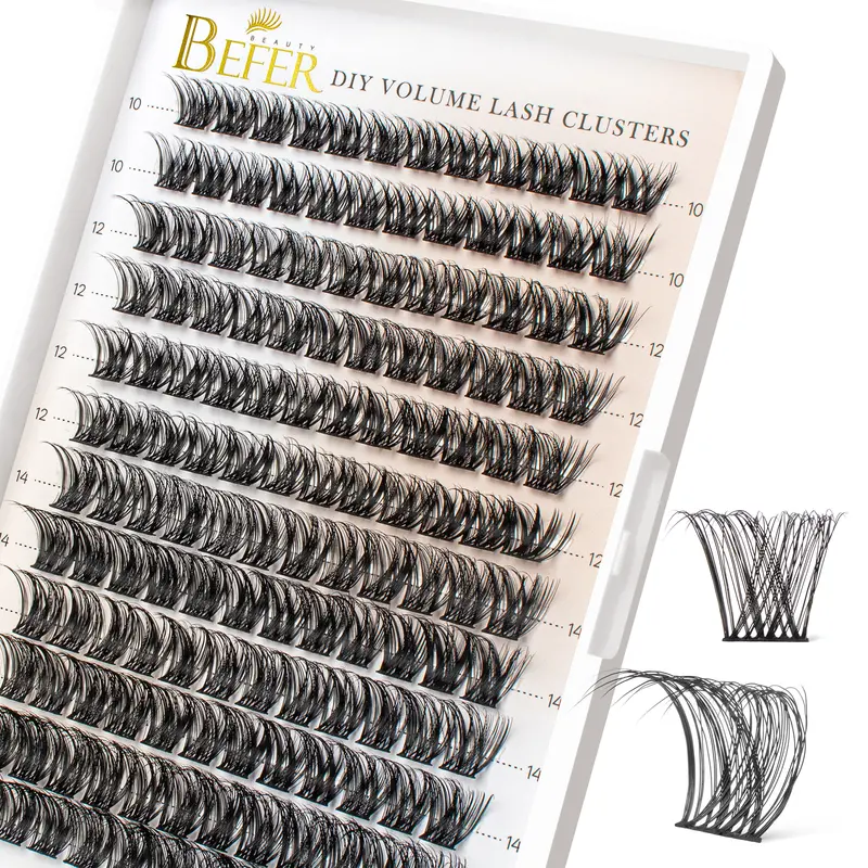 BEFER Gentle D-Curl Fluffy Cluster Lashes for Beginners, 144 Pcs 10-16MM Volume Individual Eyelashes, Easy-Apply Long-Wear DIY At-Home Makeup Picks with Lash Glue (Radiance, FD03)