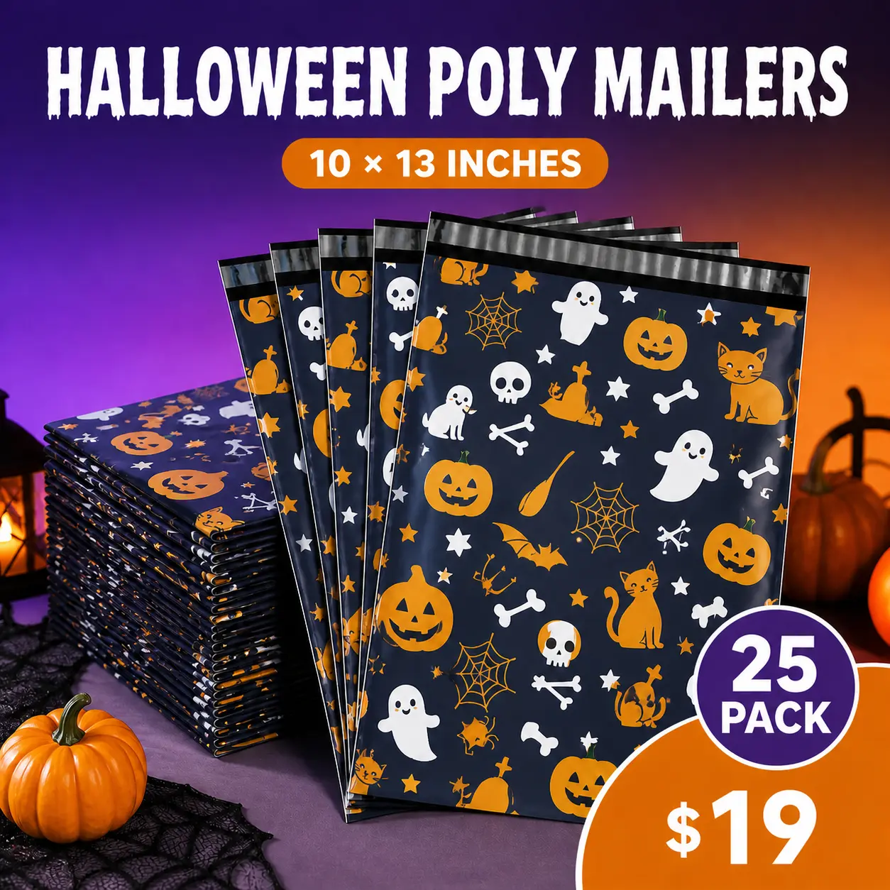 Halloween Poly Mailers – Self-Seal Shipping Bags, 25, 50 or 100 Pack