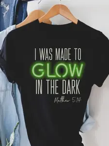 Christian Glow in the Dark Verse T-Shirt - Matthew 5:14 Inspired Neon Green Glow Script & Scripture, 100% Cotton Casual Round Neck Religious Shirt for Men & Women, All-Season Church Events, Christmas Gifts (Black)