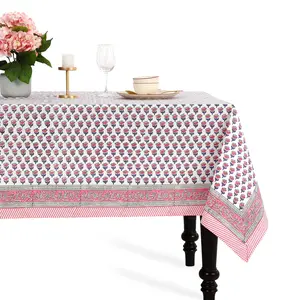 Cotton Block Print Tablecloth – Pink Sapphire