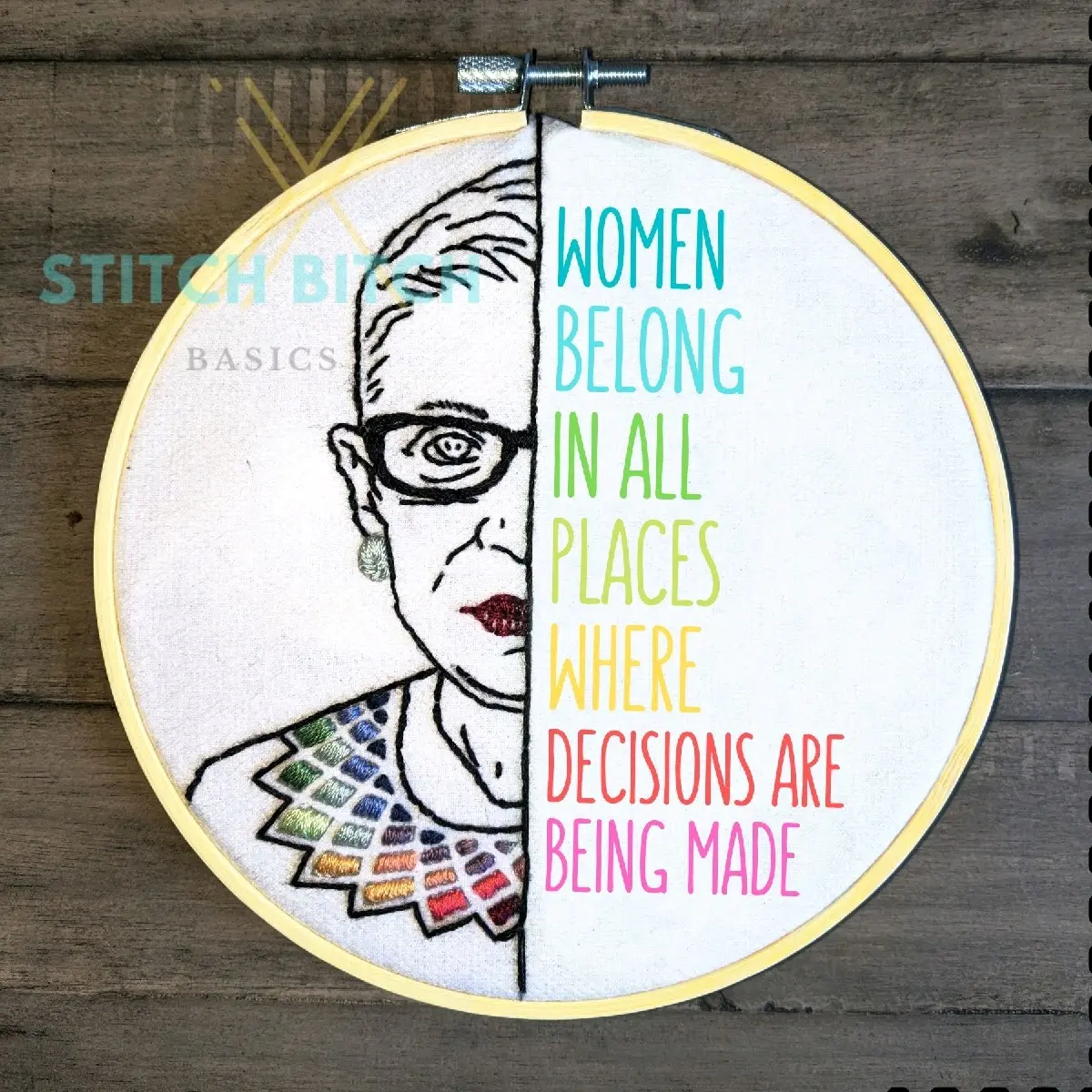 DIY Embroidery Kit Great for Beginners - Ruth Bader Ginsberg Inspired Art - Adult Crafting - Gifts for Her- Includes Everything You Need