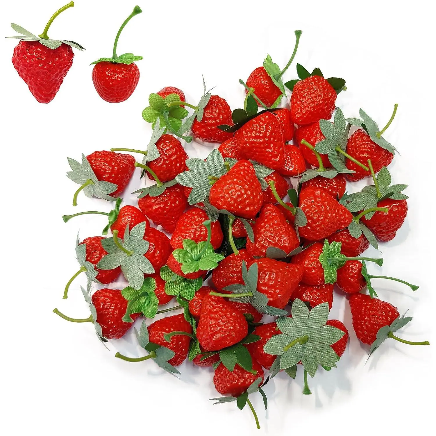 60PCS Fake Strawberries Fake Fruit Artificial Strawberry Kitchen Décor Plastic Strawberry Party Decorations Realistic Fake Food Lifelike for Display Photography Props