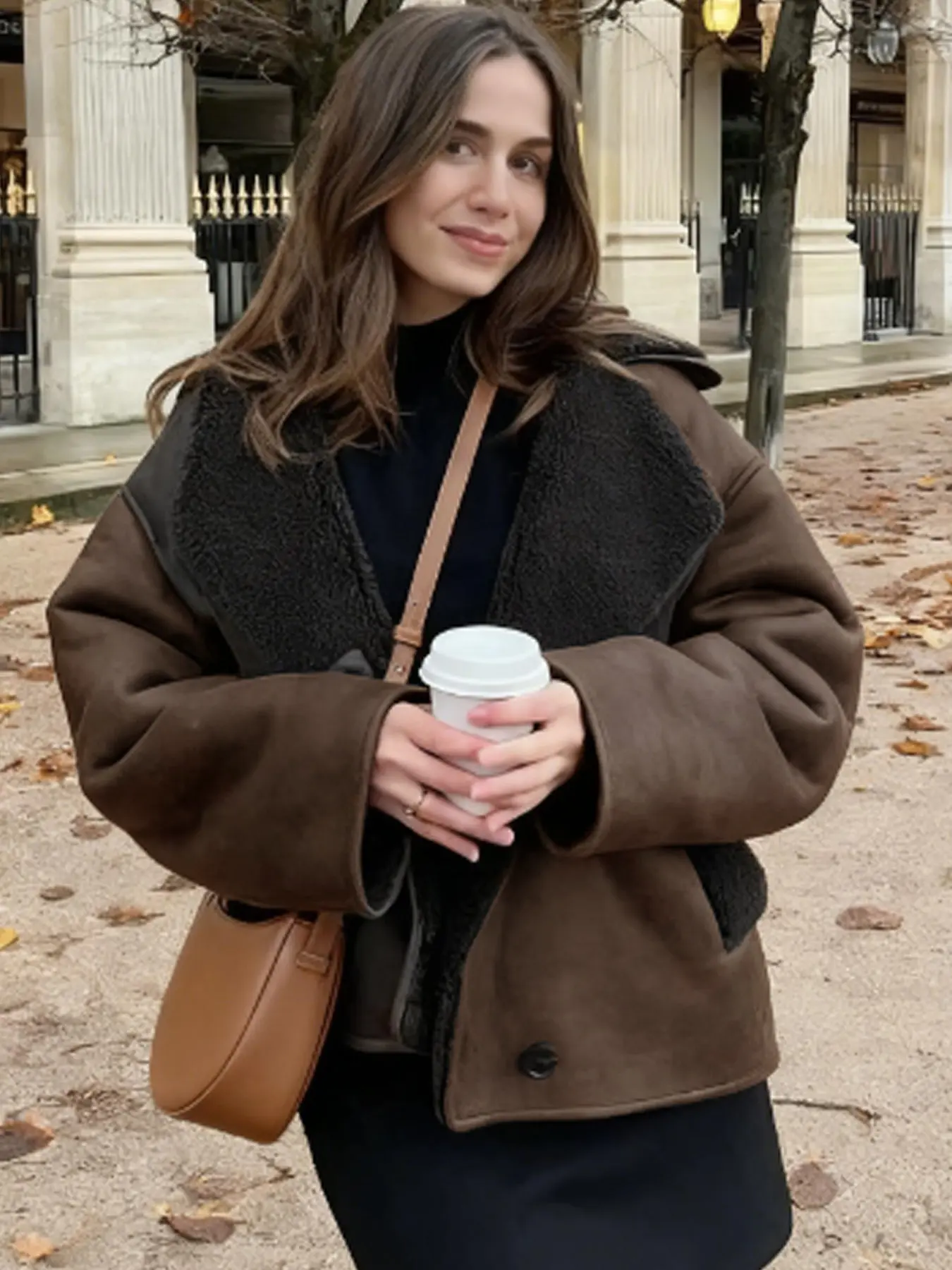 Oversized Suede Jacket Loose Fit Jacket Women's Jacket Autumn Winter 2025 Crop Brown Outerwears Fur-Trimmed Long Sleeve Coats Vintage Anorak Warmth Bomber Jackets